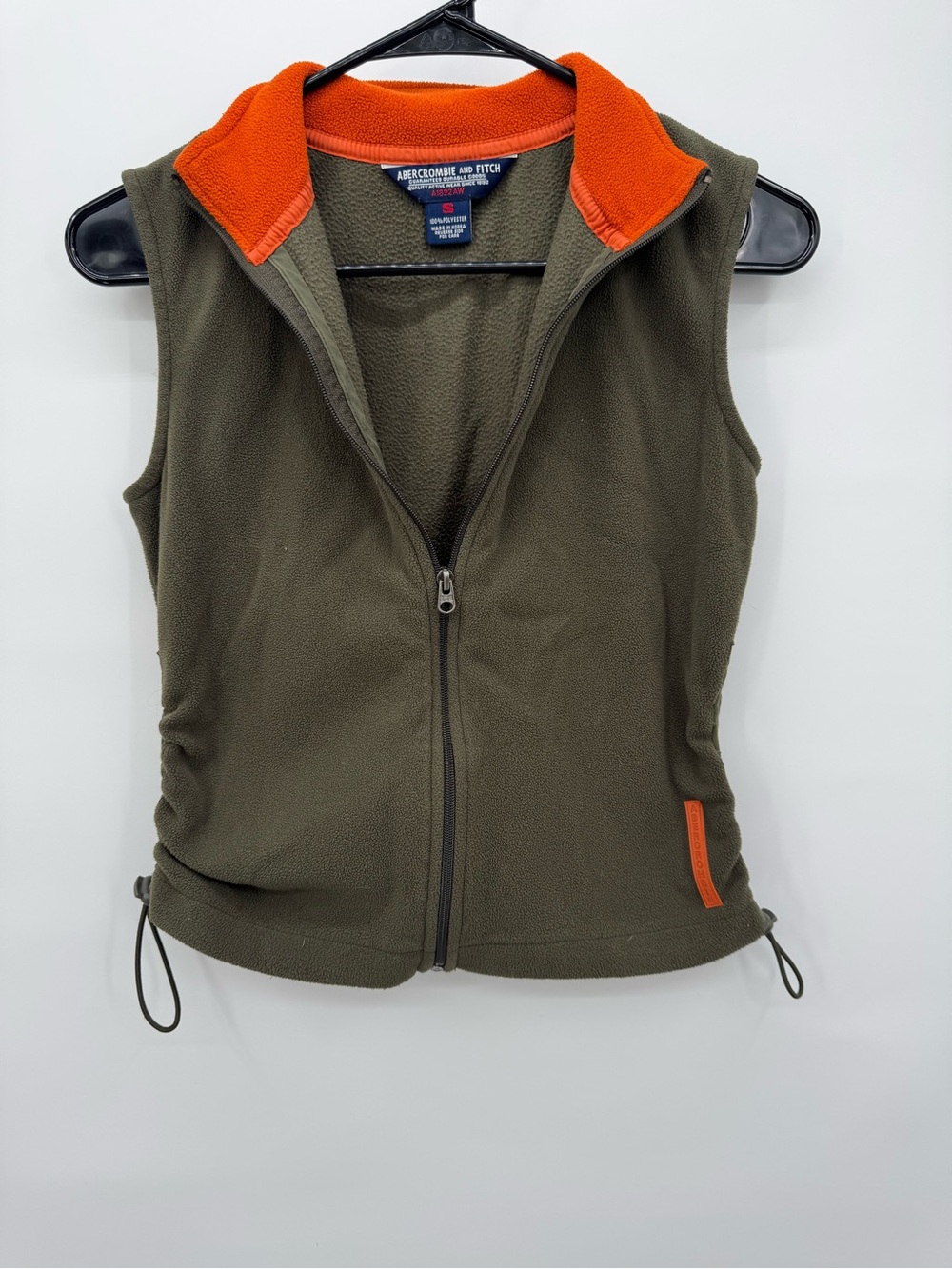 Abercrombie & Fitch Olive Green & Orange Fleece Vest Sz S (circa 2003-2005)
